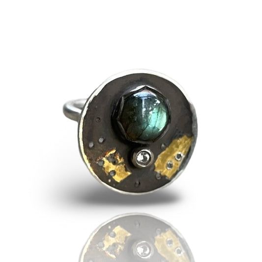 Labradorite Sapphire Circle Ring