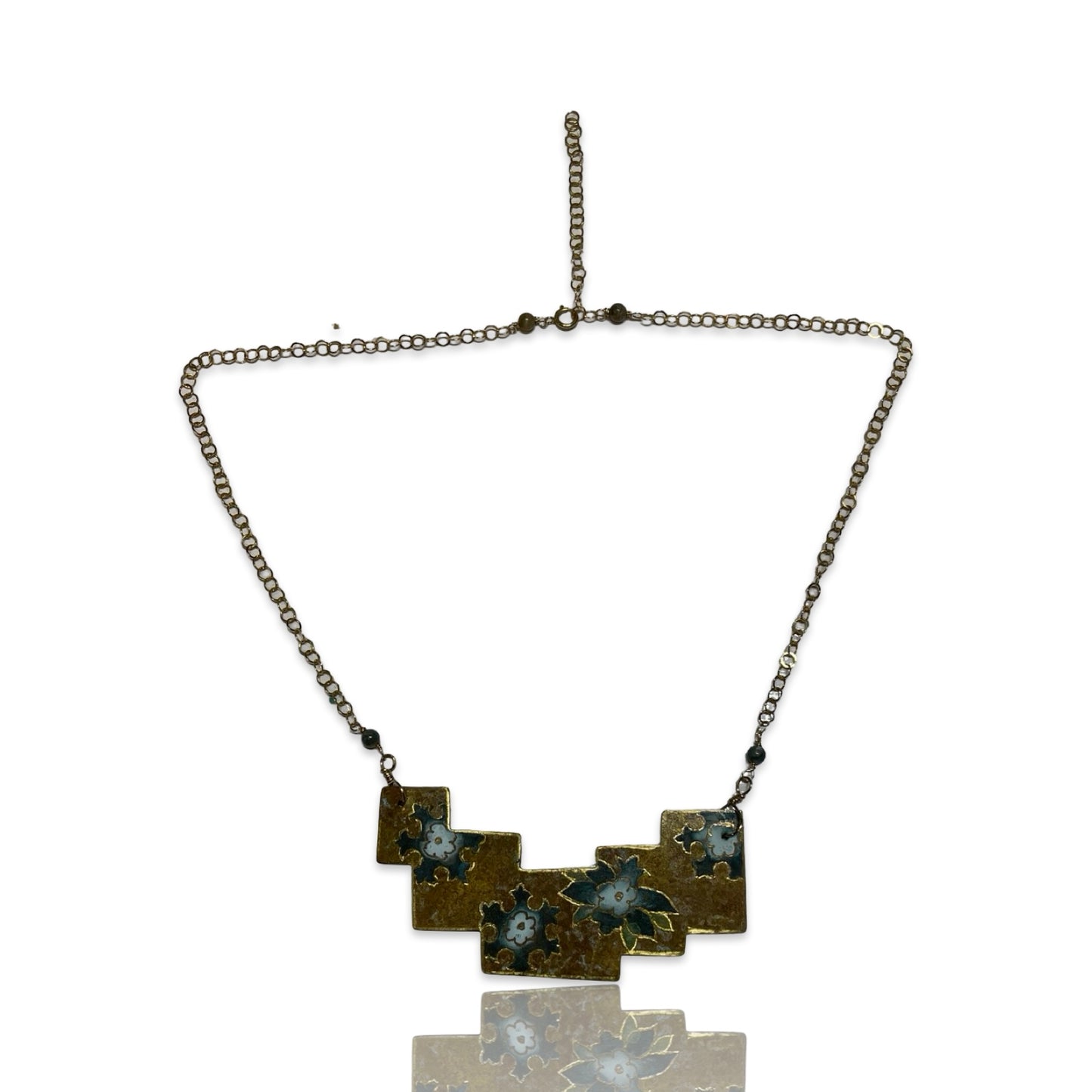 Stepped Floral Patina Necklace