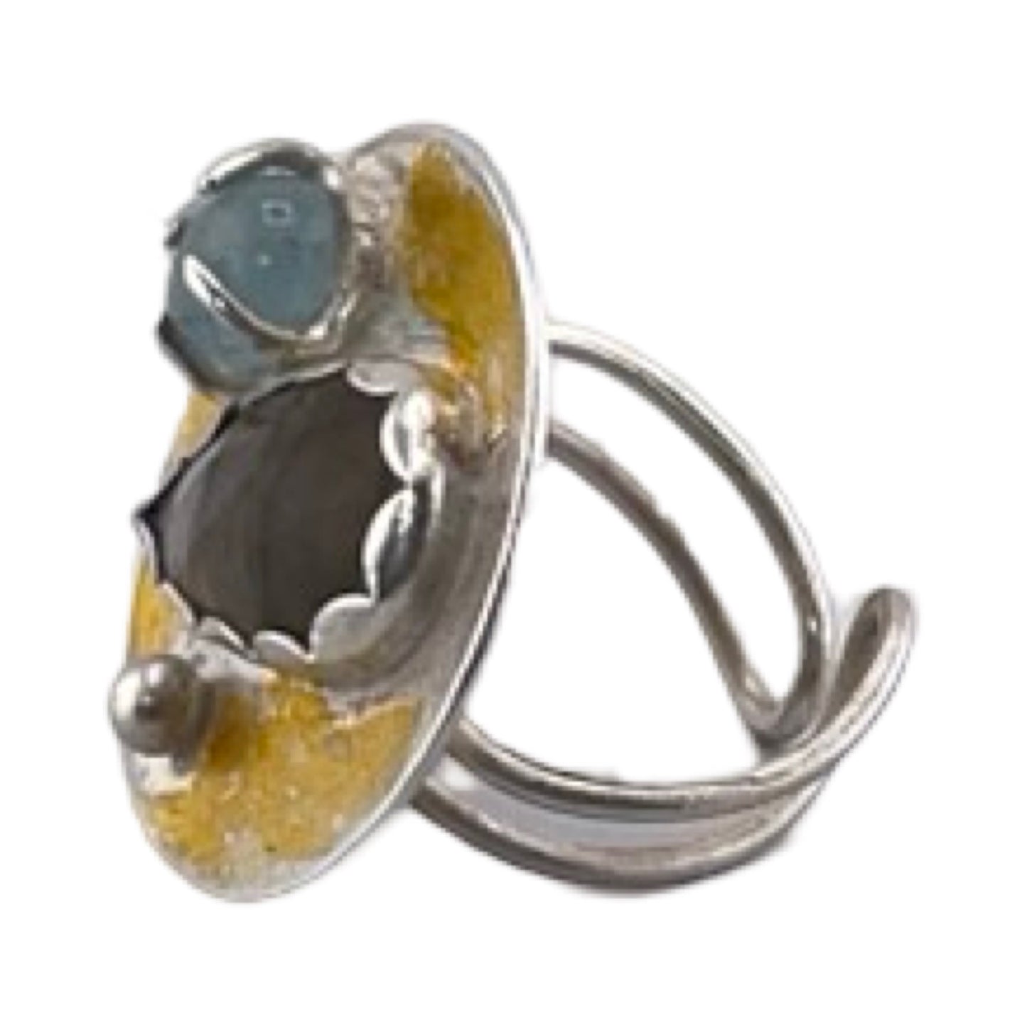 Marbled Labradorite and Aquamarine Disc Ring