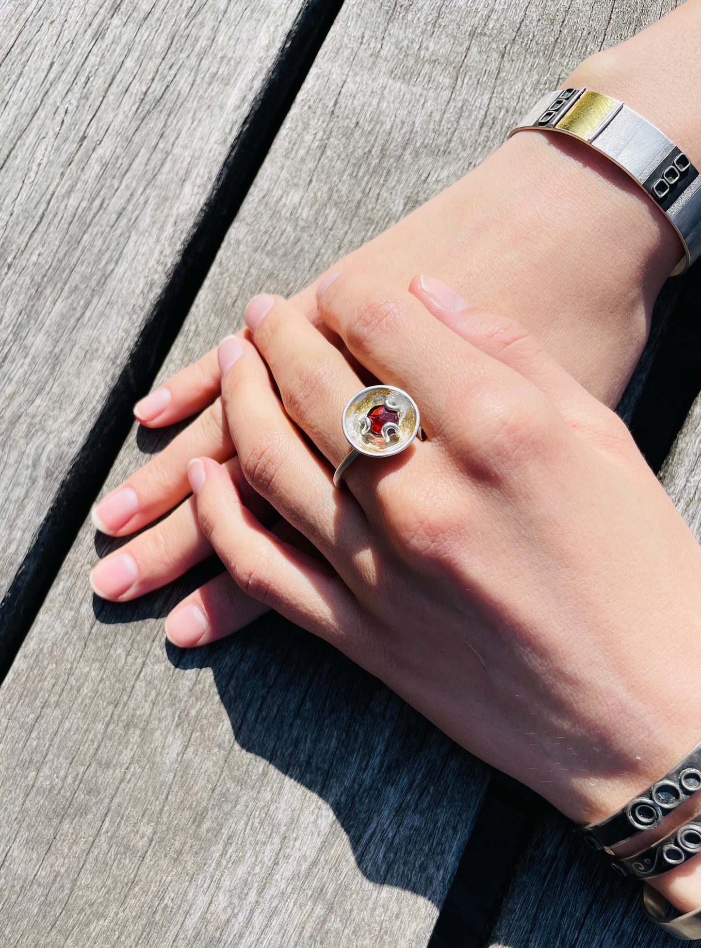 Rose Cut Garnet Cup Ring