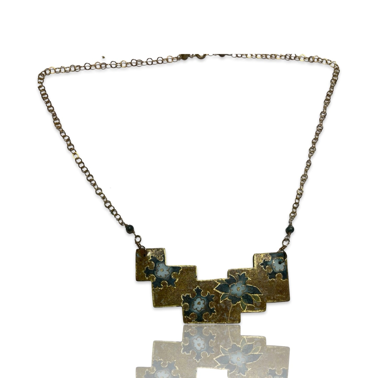 Stepped Floral Patina Necklace