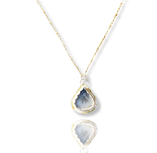 Teardrop Marble Dendritic Agate Necklace