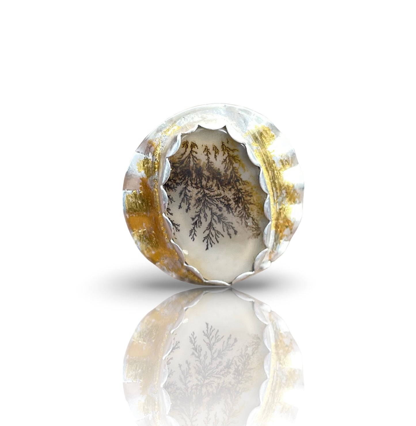 Marbled Dendritic Agate Disc Rings