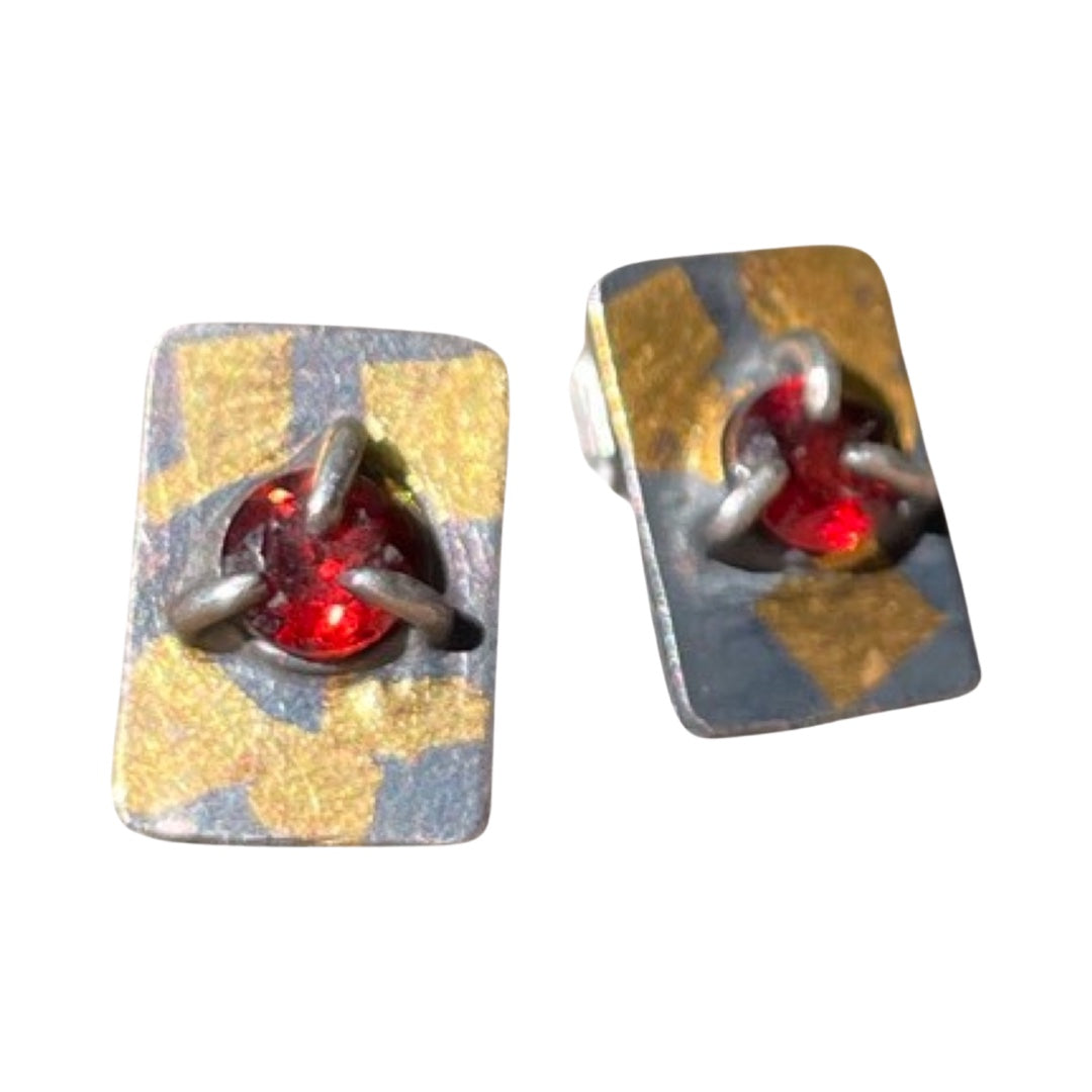 Rettangolo Marbled Garnet Studs