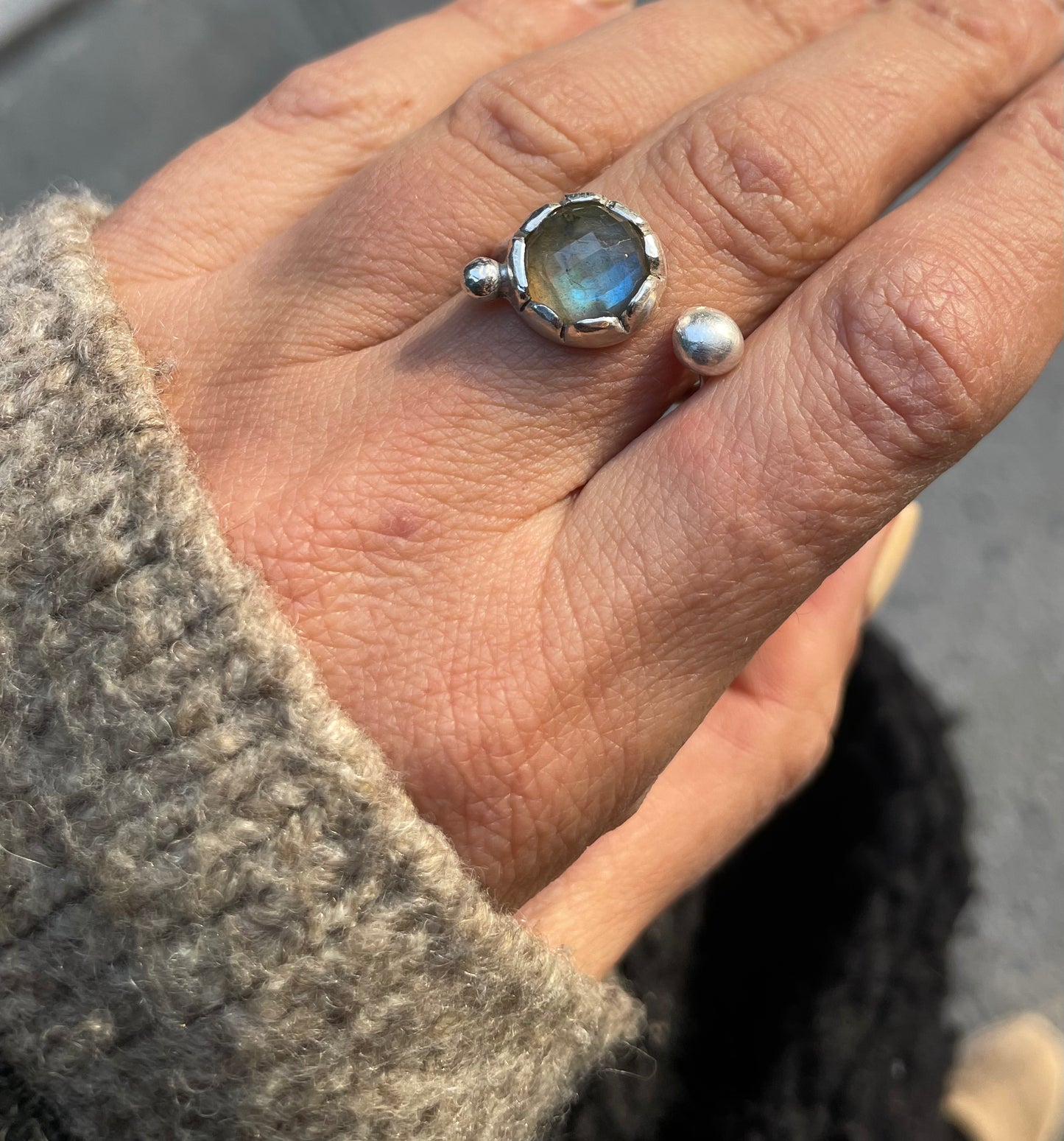 Labradorite adjustable ring