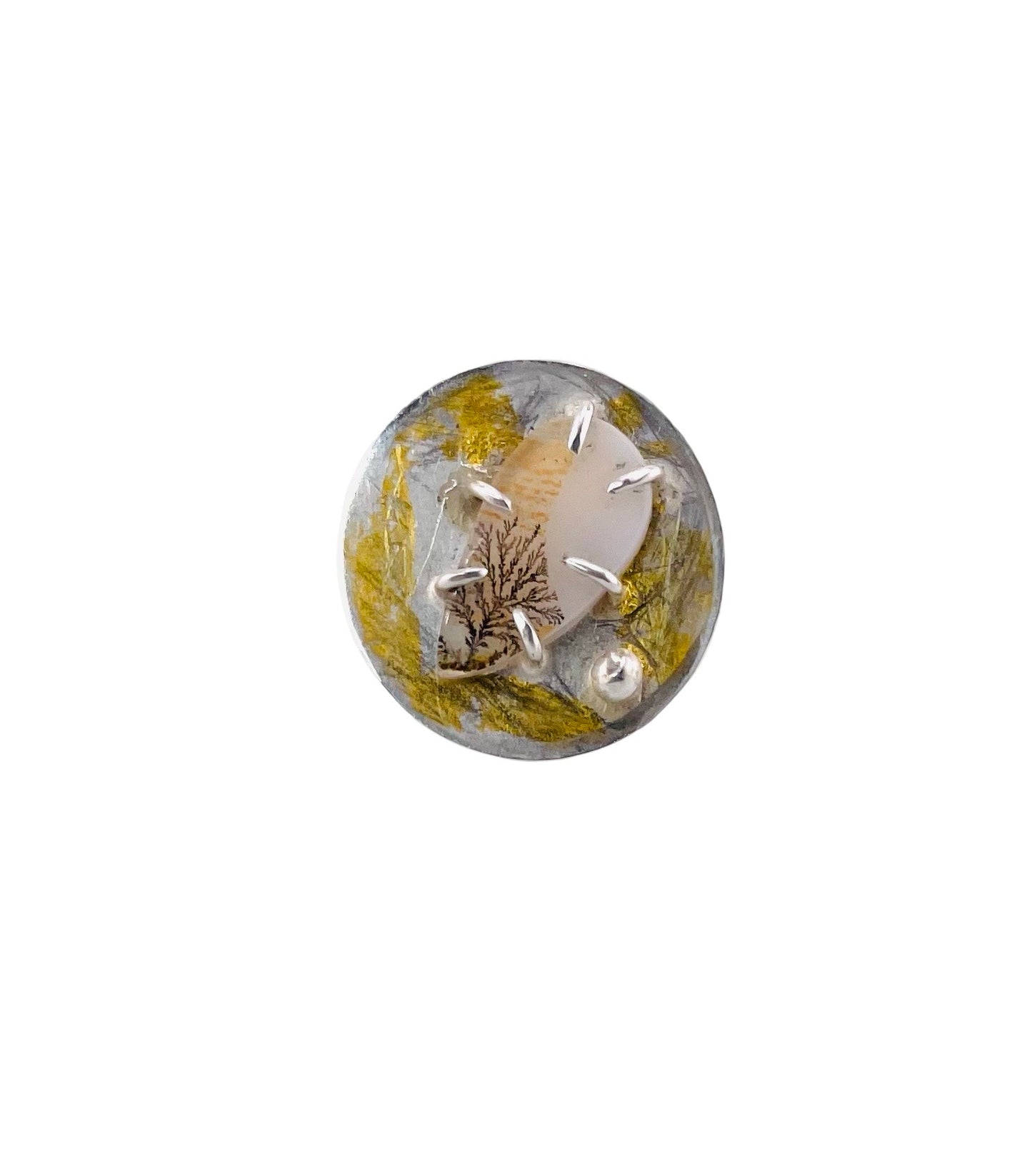 Marbled Dendritic Agate Disc Ring