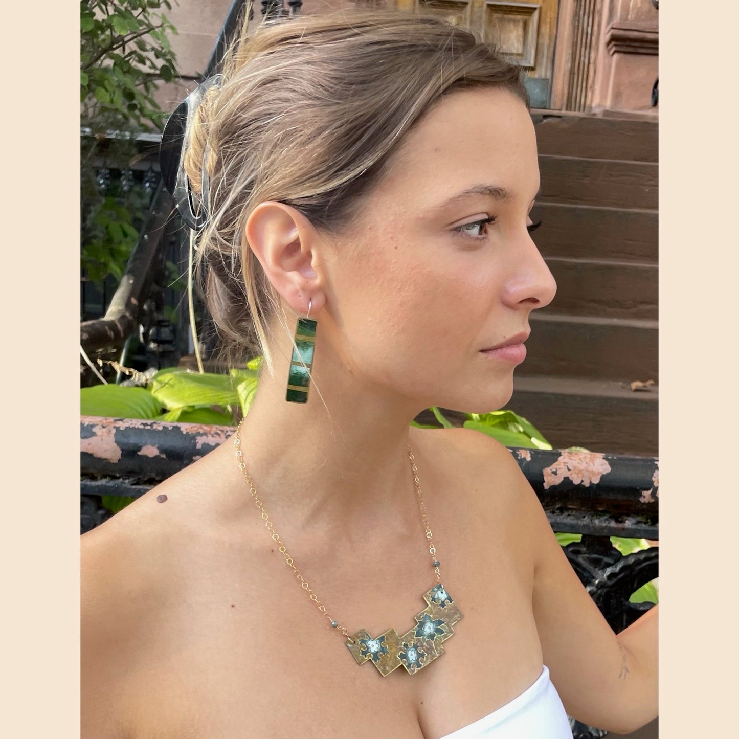 Stepped Floral Patina Necklace