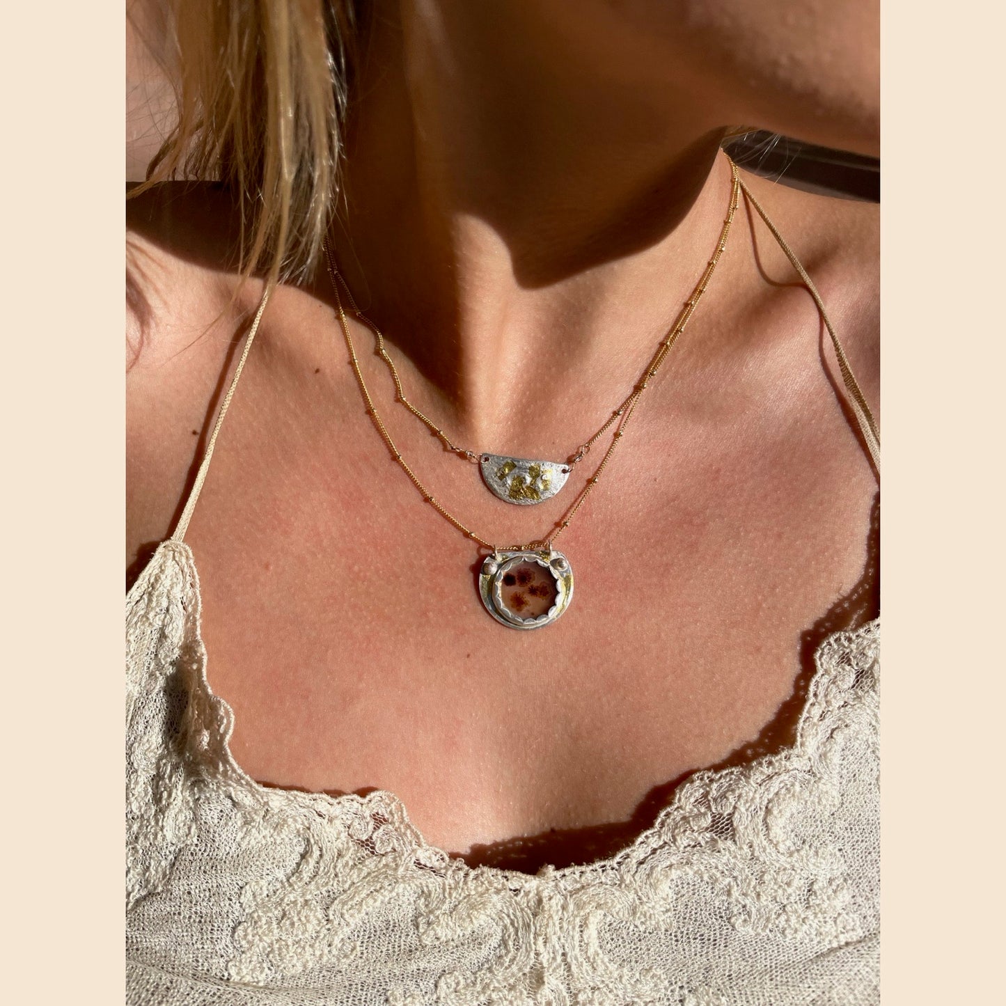 Half moon Dendritic Agate Necklace