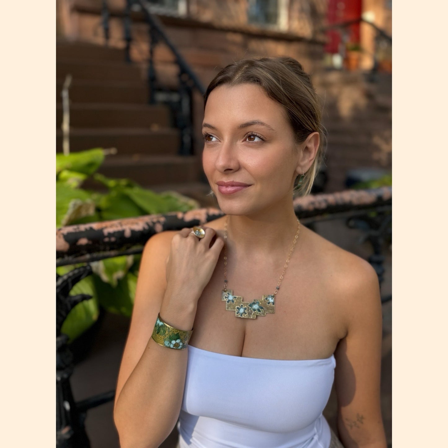 Stepped Floral Patina Necklace