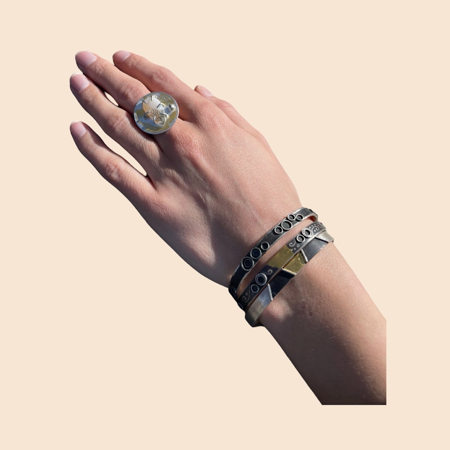 Marbled Dendritic Agate Coin Ring