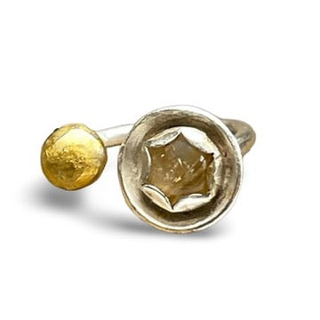 Cup Double Ring with Rutilated Quartz