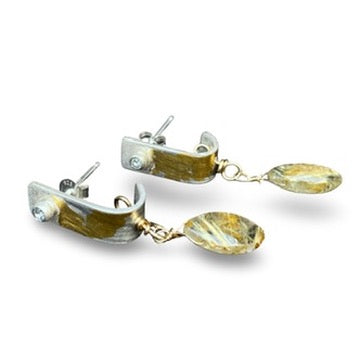 Curved Stud with Rutilated Quartz and White Sapphire
