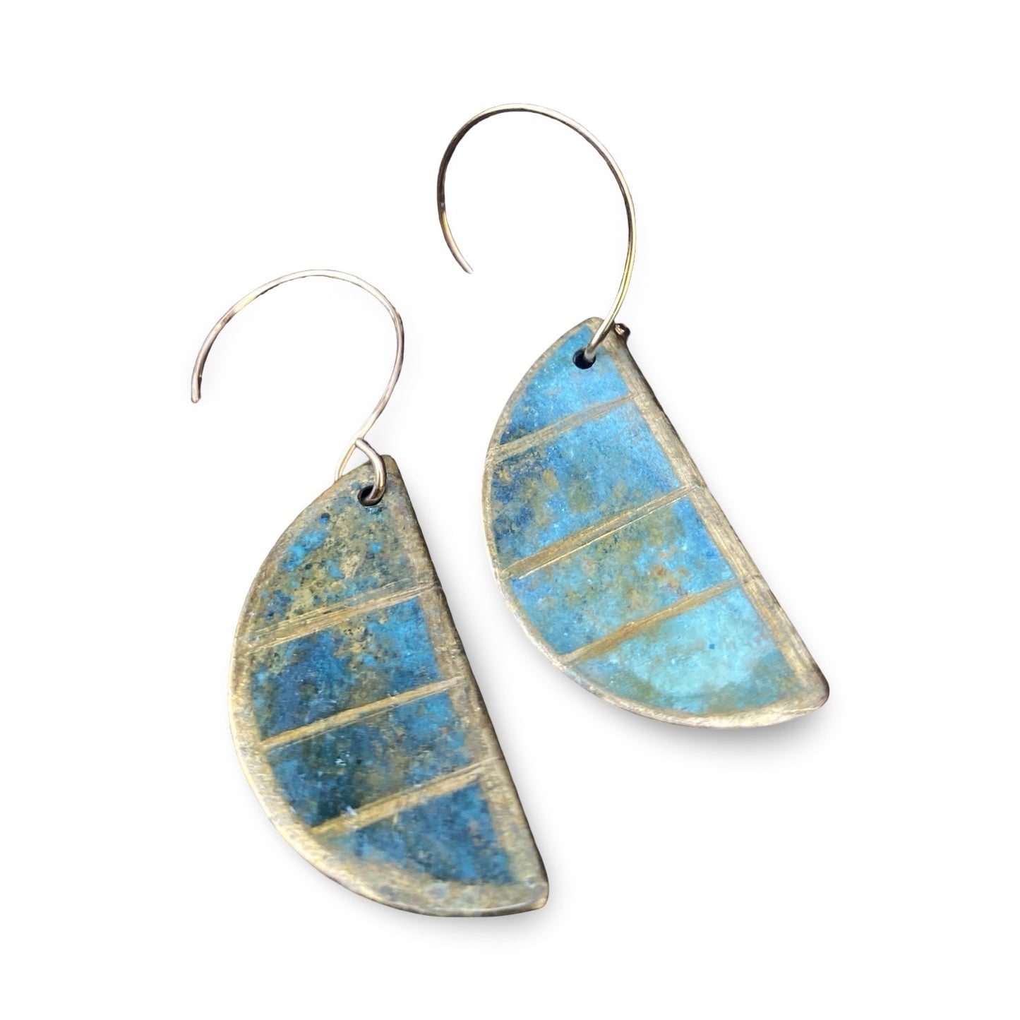 Patina Half Moon Line Dangling Earrings
