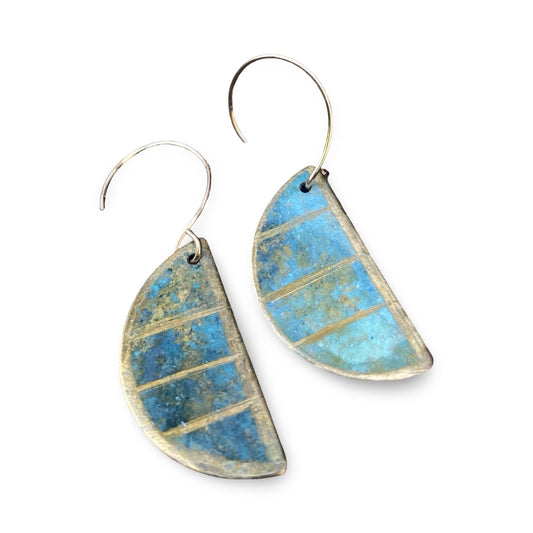 Patina Half Moon Line Dangling Earrings