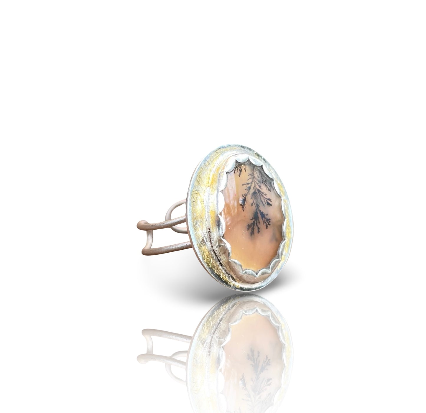 Marbled Dendritic Agate Disc Rings