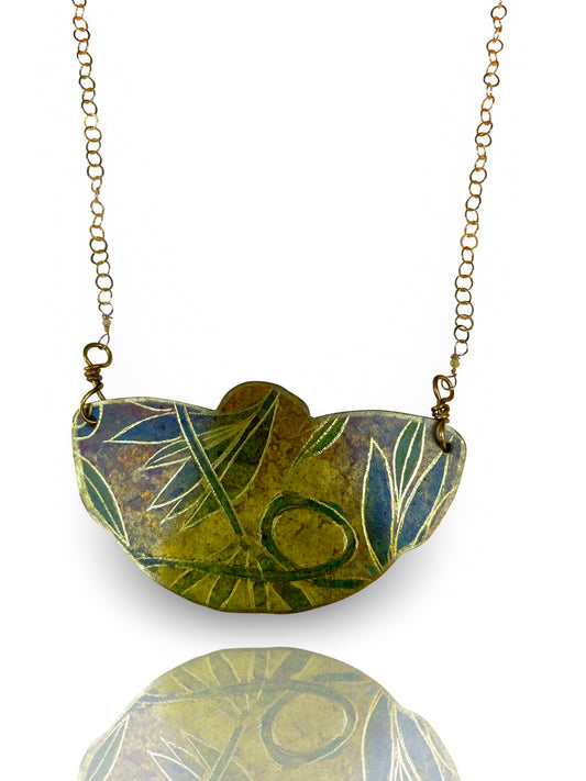 Round Floral Patina Necklace